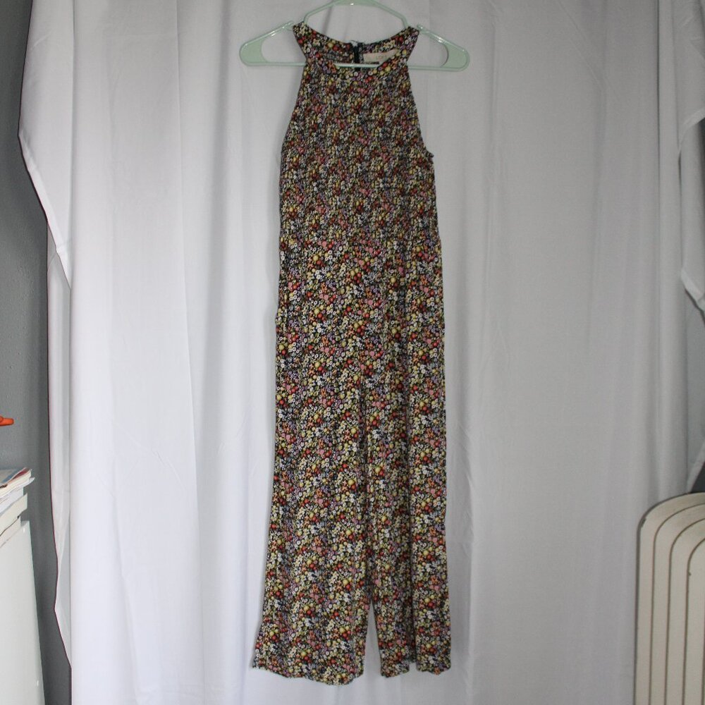 Loft Floral Pantsuit Romper Multicolor Black Size 00 Petite Summer Vibes